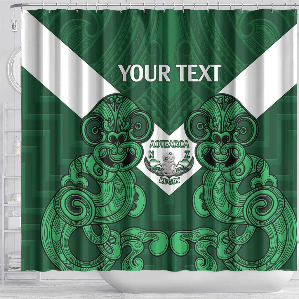 Custom Aotearoa Rugby Shower Curtain New Zealand Maori Kete Poutama Pattern