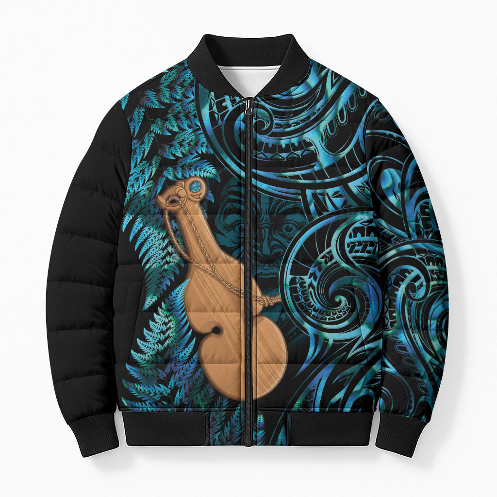 Kotiate New Zealand Bomber Puffer Jacket Maori Weapon Paua Shell Haka Fern