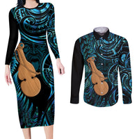 Kotiate New Zealand Couples Matching Long Sleeve Bodycon Dress and Long Sleeve Button Shirt Maori Weapon Paua Shell Haka Fern
