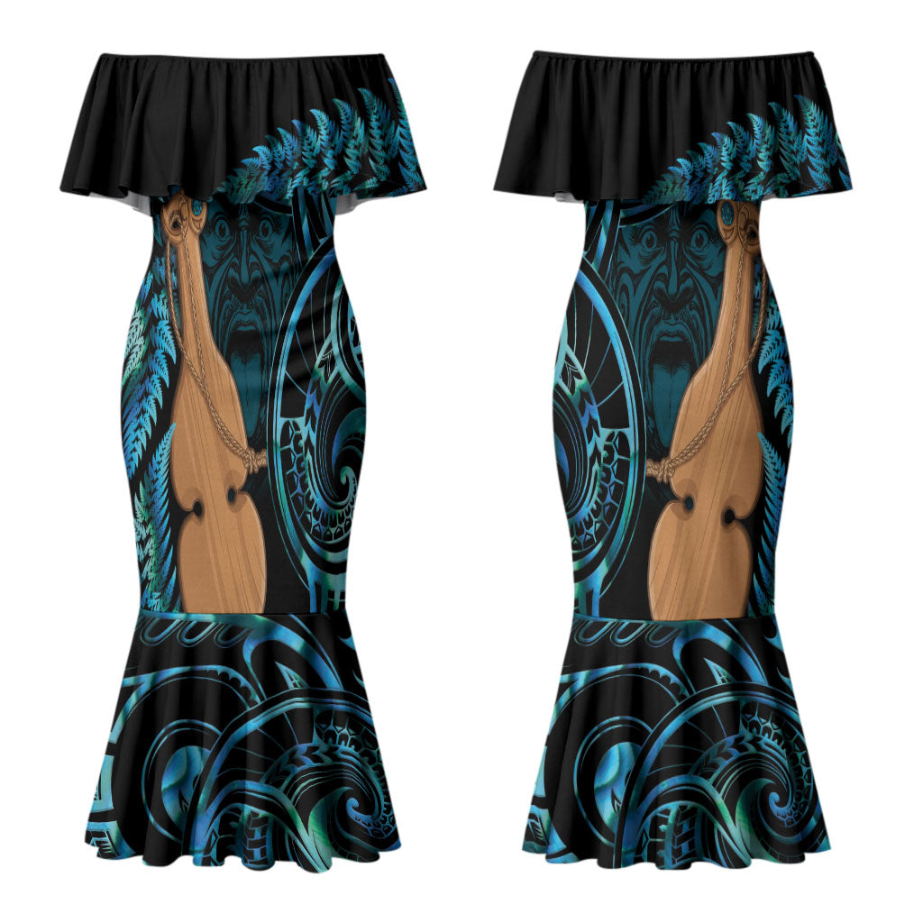 Kotiate New Zealand Couples Matching Mermaid Dress and Hawaiian Shirt Maori Weapon Paua Shell Haka Fern LT14 - Polynesian Pride