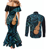 Kotiate New Zealand Couples Matching Mermaid Dress and Long Sleeve Button Shirt Maori Weapon Paua Shell Haka Fern