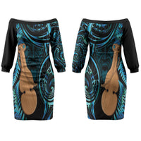 Kotiate New Zealand Couples Matching Off The Shoulder Long Sleeve Dress and Hawaiian Shirt Maori Weapon Paua Shell Haka Fern LT14 - Polynesian Pride