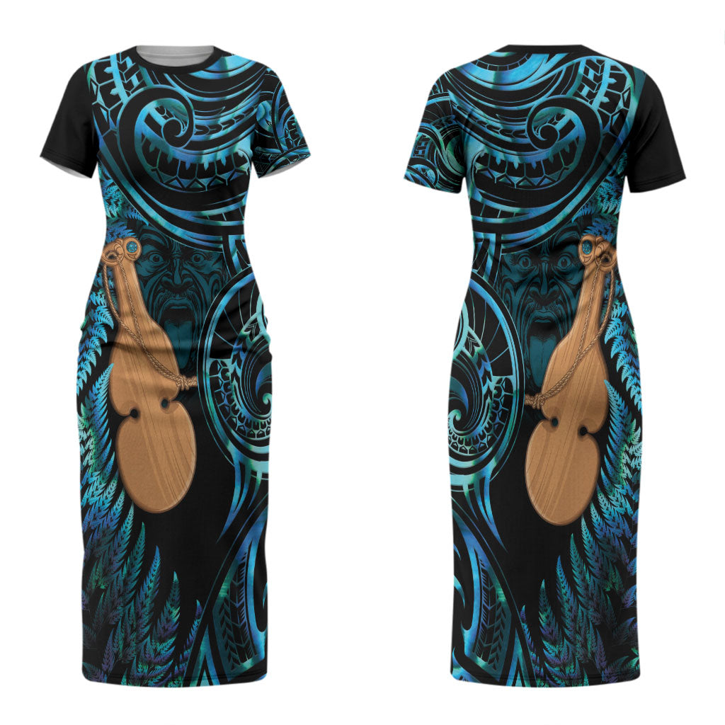 Kotiate New Zealand Couples Matching Short Sleeve Bodycon Dress and Long Sleeve Button Shirt Maori Weapon Paua Shell Haka Fern LT14 - Polynesian Pride