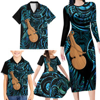 Kotiate New Zealand Family Matching Long Sleeve Bodycon Dress and Hawaiian Shirt Maori Weapon Paua Shell Haka Fern