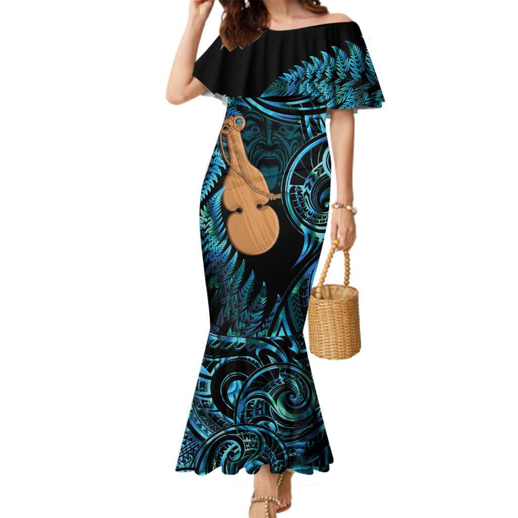 Kotiate New Zealand Family Matching Mermaid Dress and Hawaiian Shirt Maori Weapon Paua Shell Haka Fern