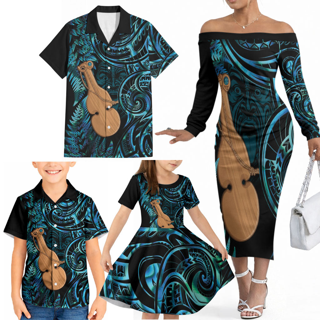 Kotiate New Zealand Family Matching Off The Shoulder Long Sleeve Dress and Hawaiian Shirt Maori Weapon Paua Shell Haka Fern LT14 - Polynesian Pride