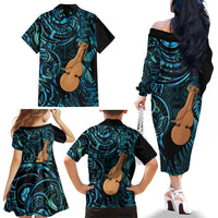 Kotiate New Zealand Family Matching Off The Shoulder Long Sleeve Dress and Hawaiian Shirt Maori Weapon Paua Shell Haka Fern