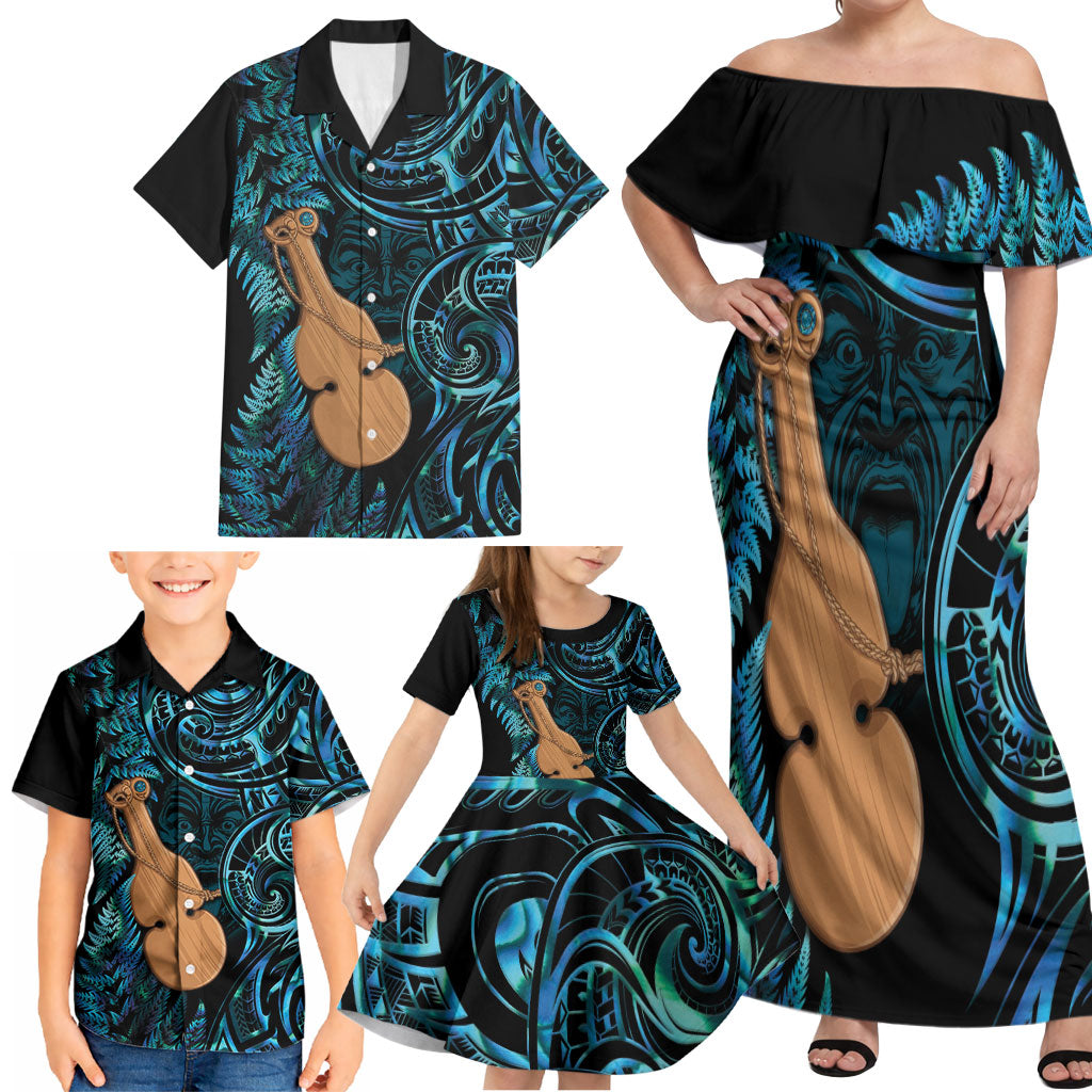 Kotiate New Zealand Family Matching Off Shoulder Maxi Dress and Hawaiian Shirt Maori Weapon Paua Shell Haka Fern LT14 - Polynesian Pride