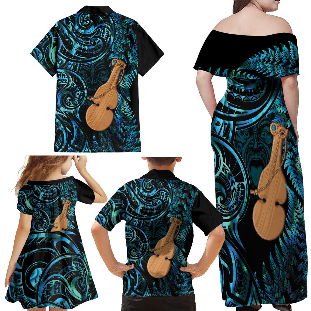 Kotiate New Zealand Family Matching Off Shoulder Maxi Dress and Hawaiian Shirt Maori Weapon Paua Shell Haka Fern