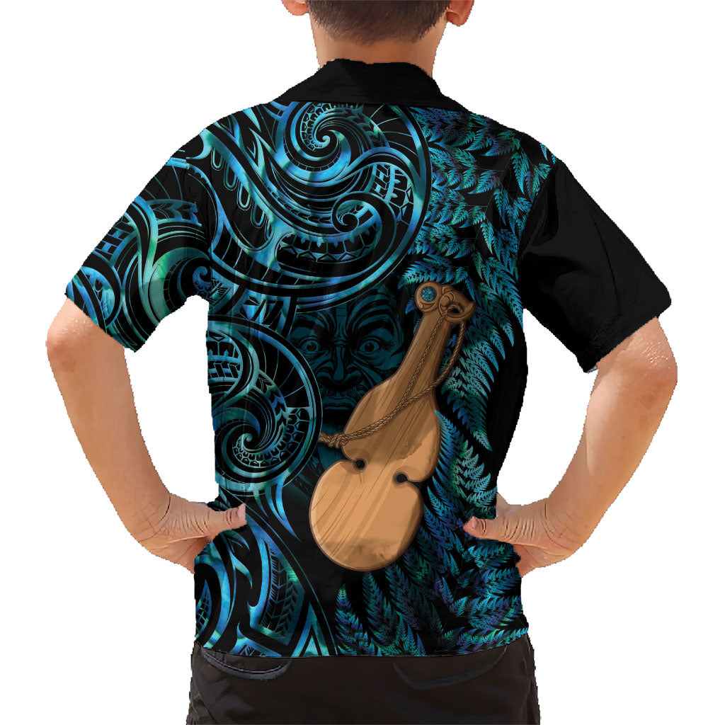 Kotiate New Zealand Family Matching Off Shoulder Short Dress and Hawaiian Shirt Maori Weapon Paua Shell Haka Fern