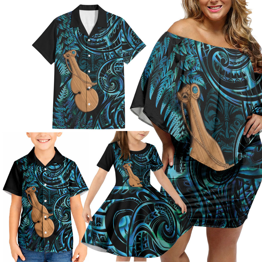 Kotiate New Zealand Family Matching Off Shoulder Short Dress and Hawaiian Shirt Maori Weapon Paua Shell Haka Fern LT14 - Polynesian Pride