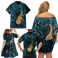 Kotiate New Zealand Family Matching Off Shoulder Short Dress and Hawaiian Shirt Maori Weapon Paua Shell Haka Fern