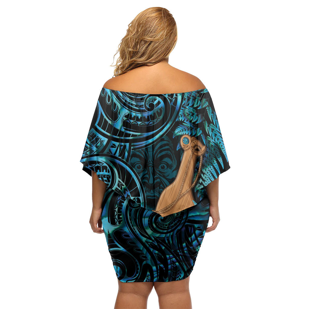 Kotiate New Zealand Family Matching Off Shoulder Short Dress and Hawaiian Shirt Maori Weapon Paua Shell Haka Fern