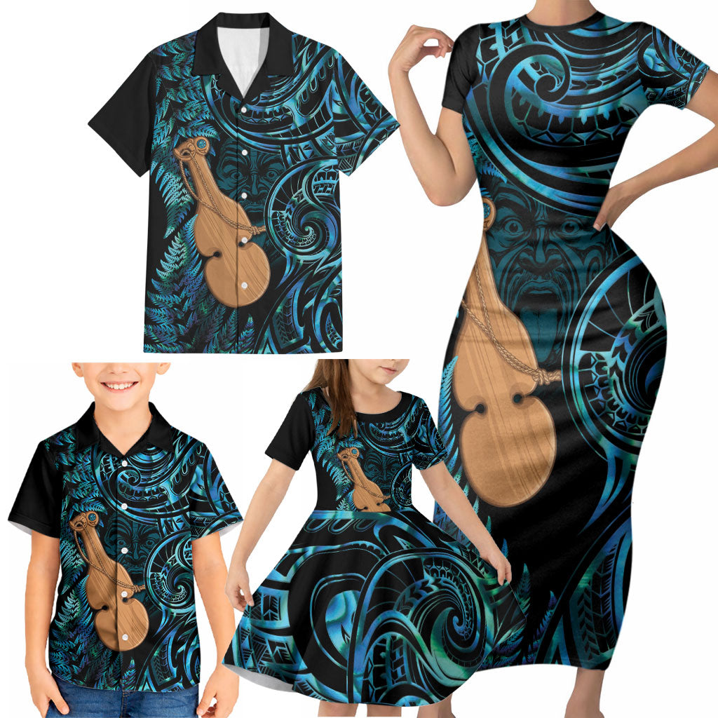 Kotiate New Zealand Family Matching Short Sleeve Bodycon Dress and Hawaiian Shirt Maori Weapon Paua Shell Haka Fern LT14 - Polynesian Pride