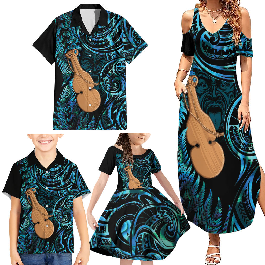 Kotiate New Zealand Family Matching Summer Maxi Dress and Hawaiian Shirt Maori Weapon Paua Shell Haka Fern