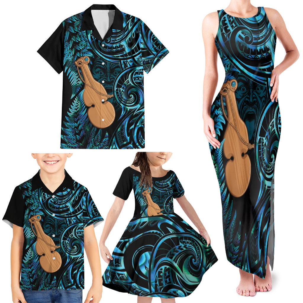 Kotiate New Zealand Family Matching Tank Maxi Dress and Hawaiian Shirt Maori Weapon Paua Shell Haka Fern