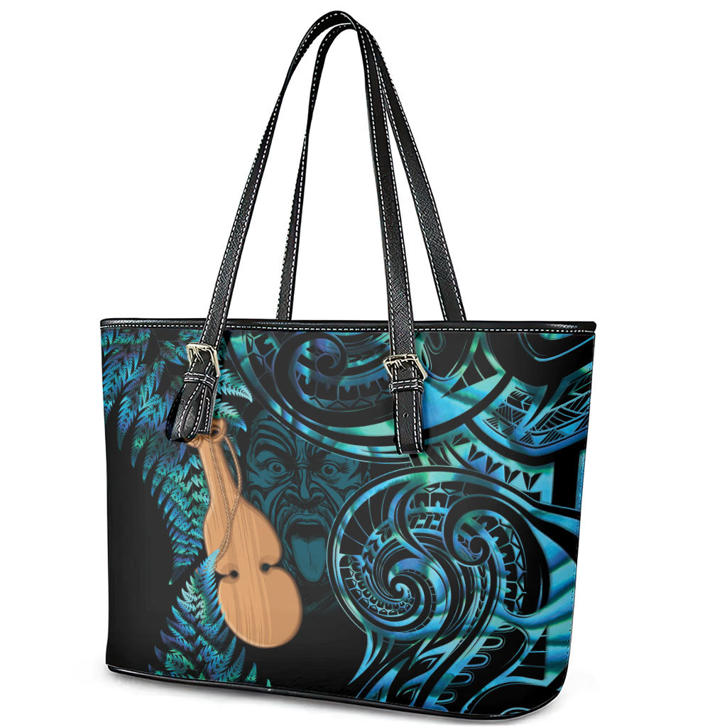 Kotiate New Zealand Leather Tote Bag Maori Weapon Paua Shell Haka Fern