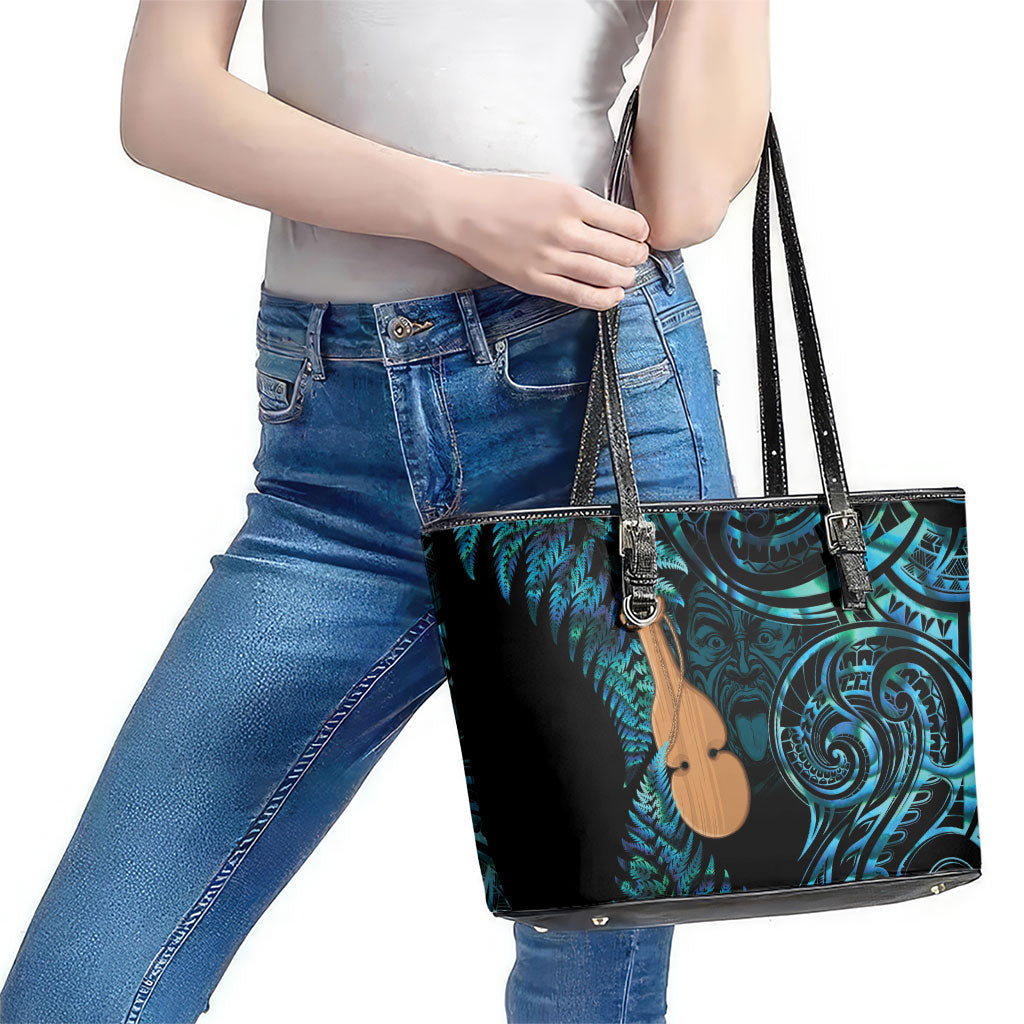 Kotiate New Zealand Leather Tote Bag Maori Weapon Paua Shell Haka Fern