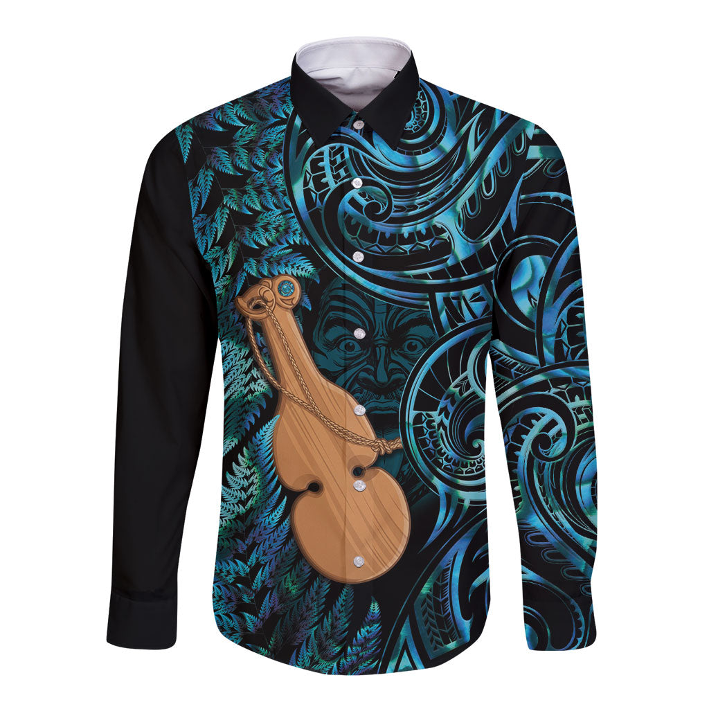 Kotiate New Zealand Long Sleeve Button Shirt Maori Weapon Paua Shell Haka Fern