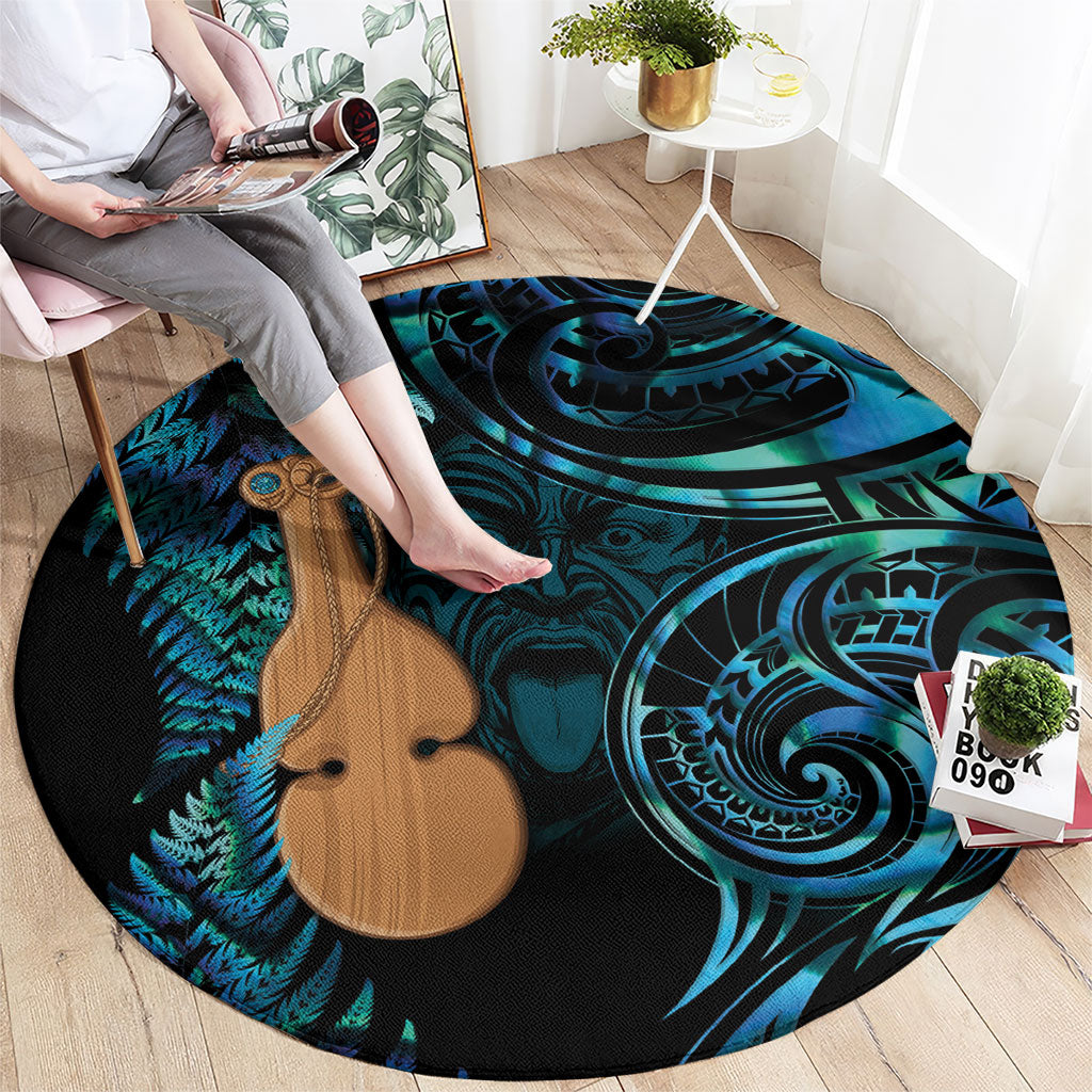 Kotiate New Zealand Round Carpet Maori Weapon Paua Shell Haka Fern