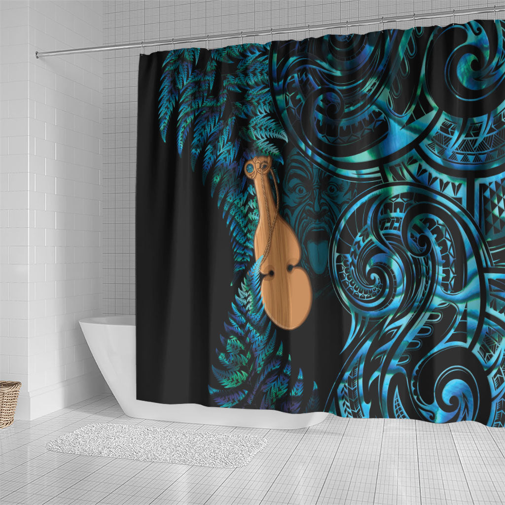 Kotiate New Zealand Shower Curtain Maori Weapon Paua Shell Haka Fern