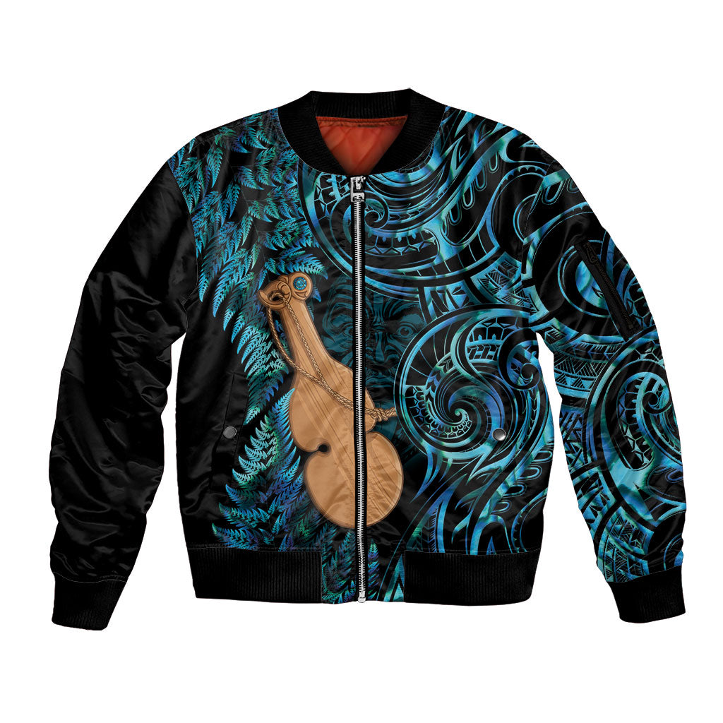 Kotiate New Zealand Sleeve Zip Bomber Jacket Maori Weapon Paua Shell Haka Fern LT14 Unisex Turquoise - Polynesian Pride