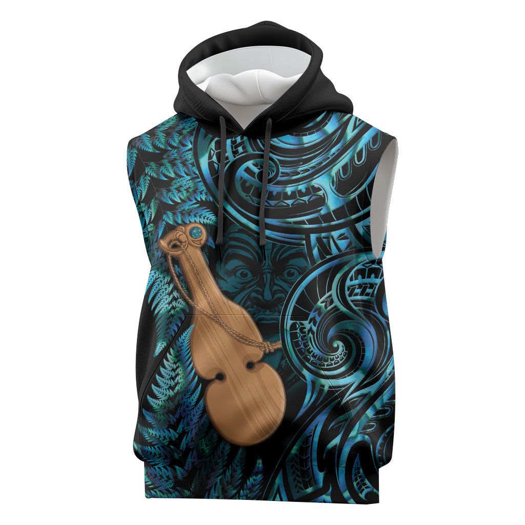 Kotiate New Zealand Sleeveless Hoodie Maori Weapon Paua Shell Haka Fern