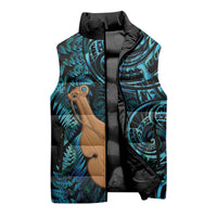 Kotiate New Zealand Sleeveless Puffer Jacket Maori Weapon Paua Shell Haka Fern