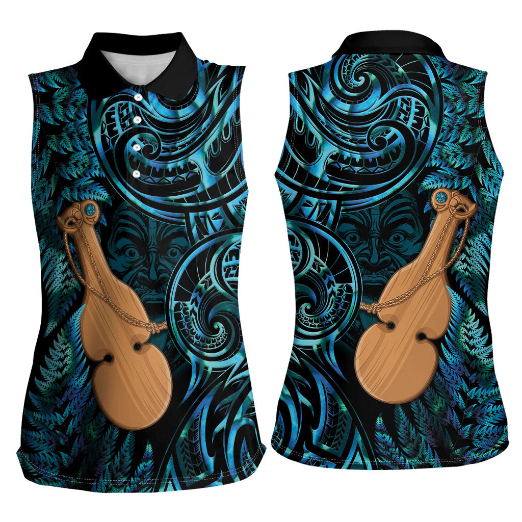 Kotiate New Zealand Women Sleeveless Polo Shirt Maori Weapon Paua Shell Haka Fern