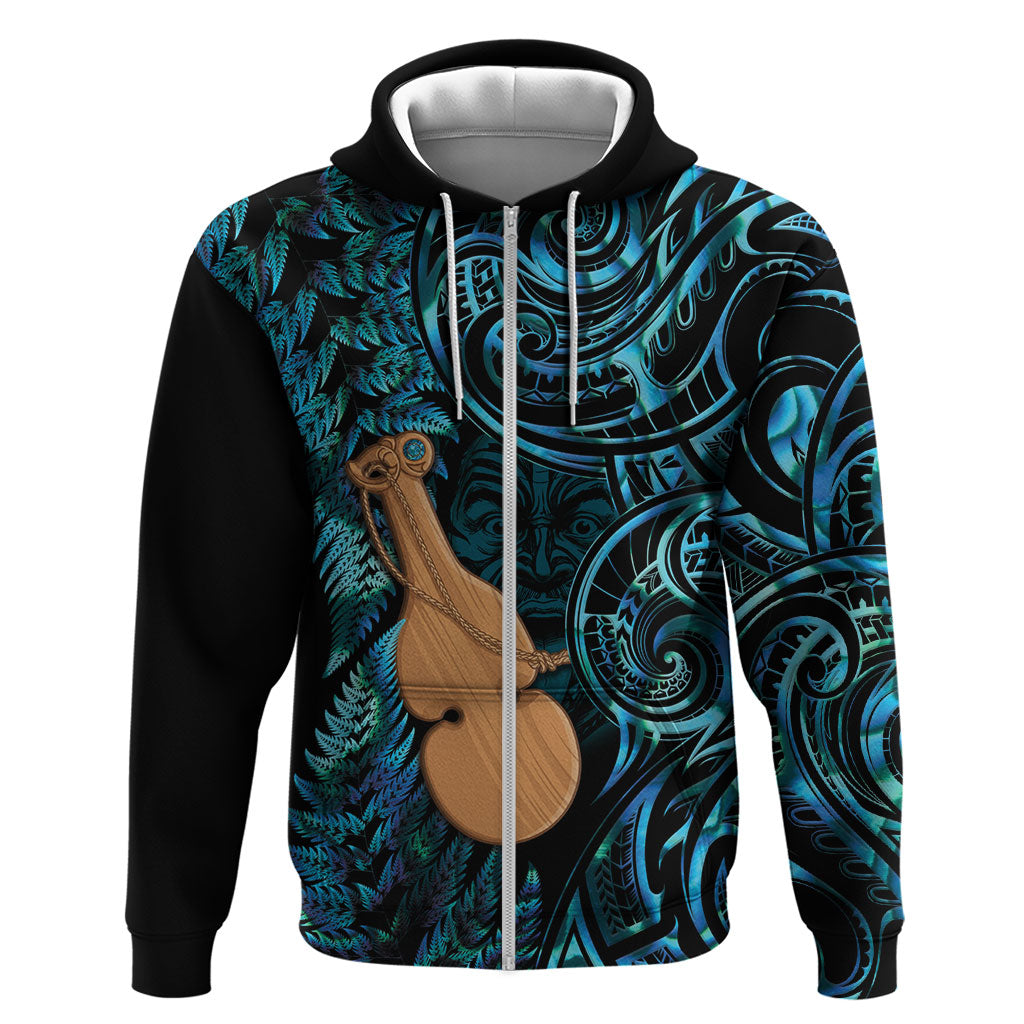 Kotiate New Zealand Zip Hoodie Maori Weapon Paua Shell Haka Fern