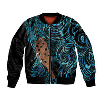 Maripi New Zealand Bomber Jacket Maori Weapon Paua Shell Haka Fern