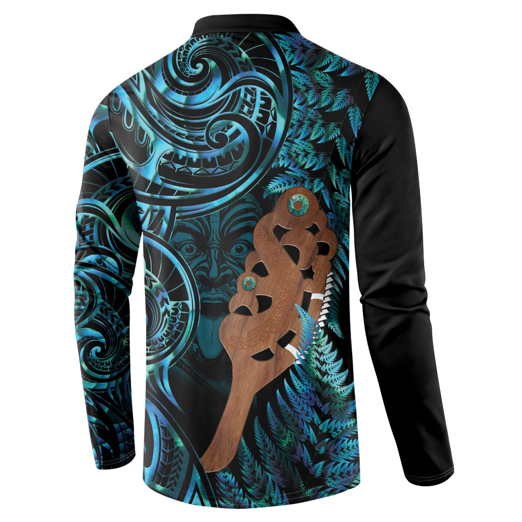 Maripi New Zealand Button Sweatshirt Maori Weapon Paua Shell Haka Fern