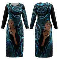 Maripi New Zealand Couples Matching Long Sleeve Bodycon Dress and Long Sleeve Button Shirt Maori Weapon Paua Shell Haka Fern LT14 - Polynesian Pride