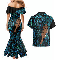 Maripi New Zealand Couples Matching Mermaid Dress and Hawaiian Shirt Maori Weapon Paua Shell Haka Fern