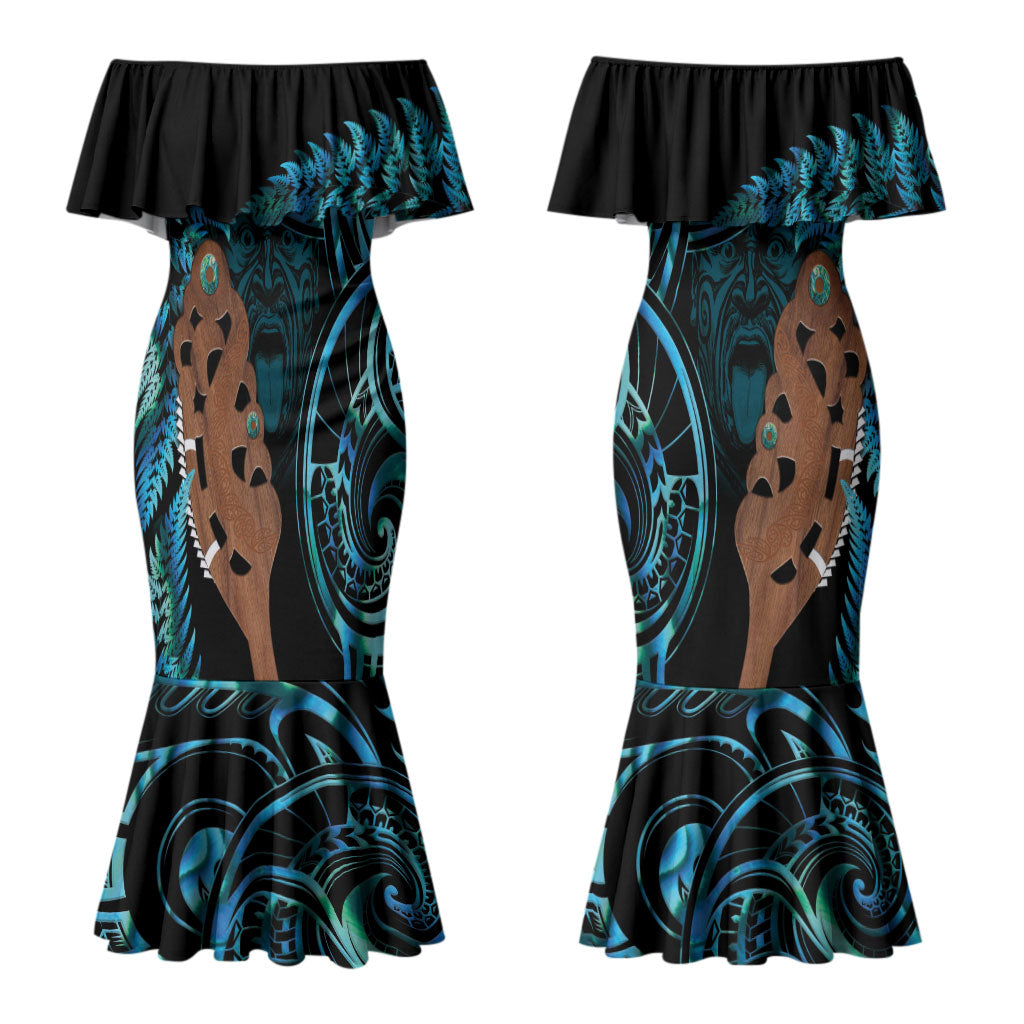 Maripi New Zealand Couples Matching Mermaid Dress and Hawaiian Shirt Maori Weapon Paua Shell Haka Fern LT14 - Polynesian Pride
