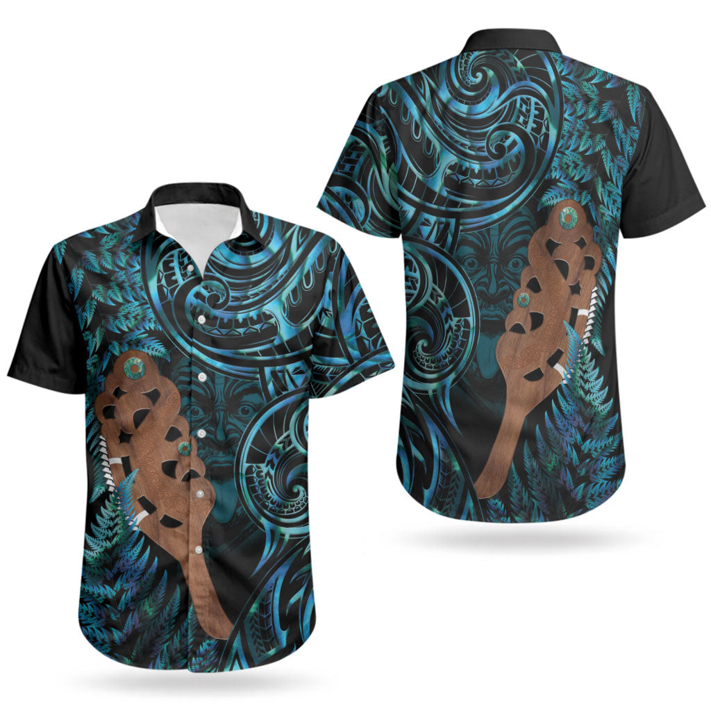 Maripi New Zealand Couples Matching Off Shoulder Short Dress and Hawaiian Shirt Maori Weapon Paua Shell Haka Fern LT14 - Polynesian Pride