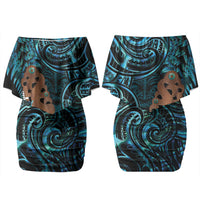 Maripi New Zealand Couples Matching Off Shoulder Short Dress and Long Sleeve Button Shirt Maori Weapon Paua Shell Haka Fern LT14 - Polynesian Pride