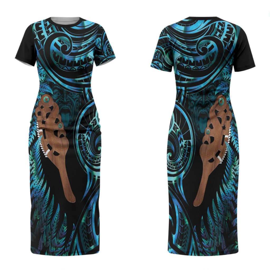 Maripi New Zealand Couples Matching Short Sleeve Bodycon Dress and Hawaiian Shirt Maori Weapon Paua Shell Haka Fern LT14 - Polynesian Pride