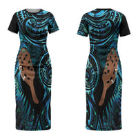 Maripi New Zealand Couples Matching Short Sleeve Bodycon Dress and Long Sleeve Button Shirt Maori Weapon Paua Shell Haka Fern LT14 - Polynesian Pride