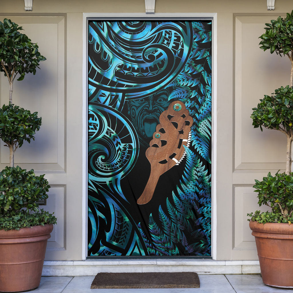 Maripi New Zealand Door Cover Maori Weapon Paua Shell Haka Fern