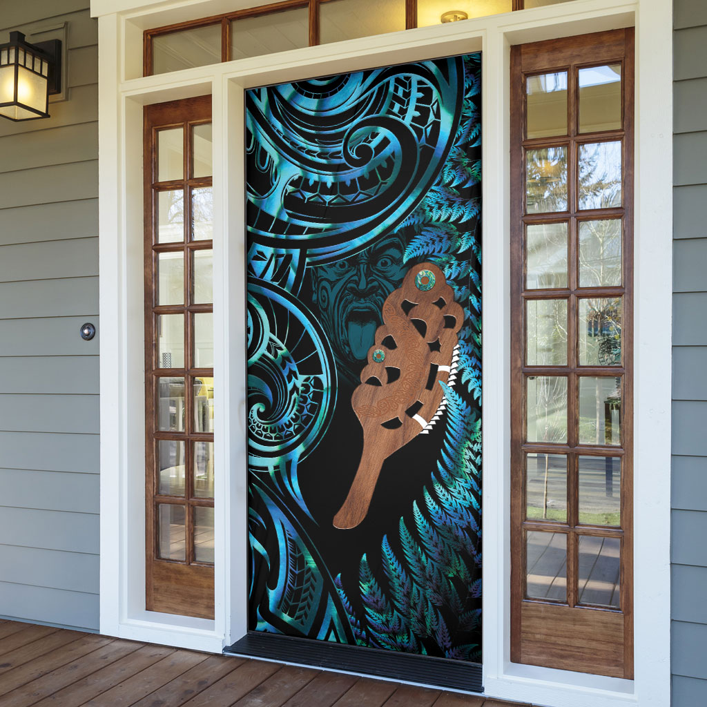 Maripi New Zealand Door Cover Maori Weapon Paua Shell Haka Fern