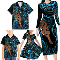 Maripi New Zealand Family Matching Long Sleeve Bodycon Dress and Hawaiian Shirt Maori Weapon Paua Shell Haka Fern