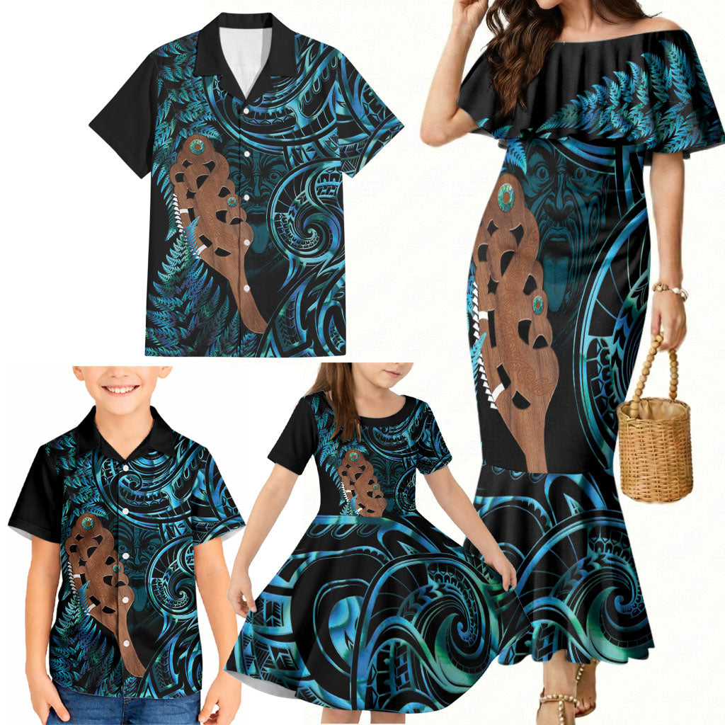 Maripi New Zealand Family Matching Mermaid Dress and Hawaiian Shirt Maori Weapon Paua Shell Haka Fern LT14 - Polynesian Pride