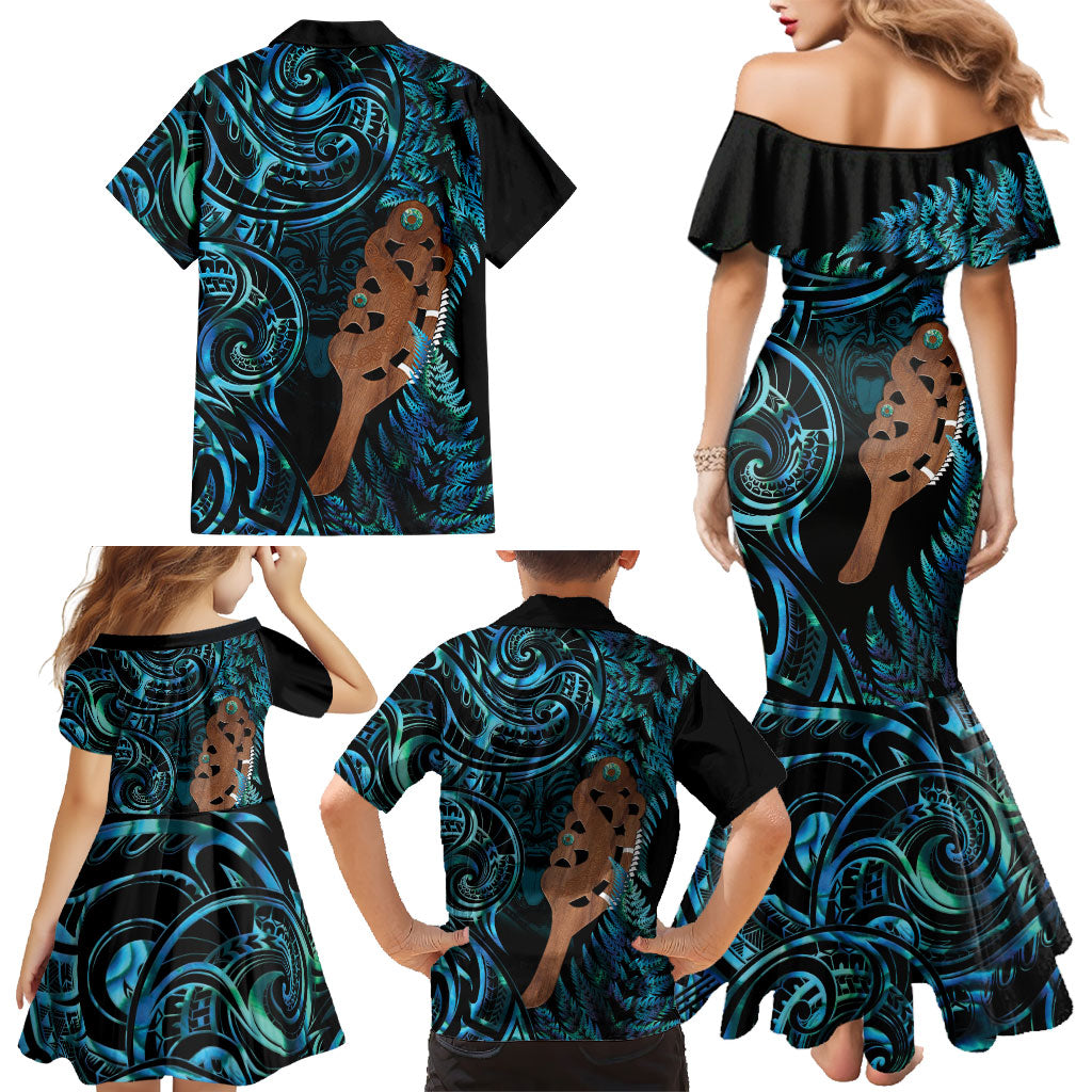 Maripi New Zealand Family Matching Mermaid Dress and Hawaiian Shirt Maori Weapon Paua Shell Haka Fern