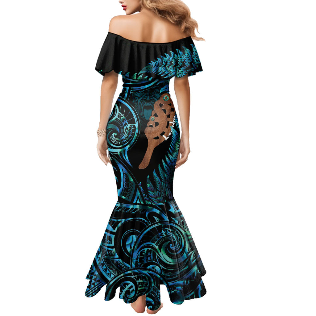 Maripi New Zealand Family Matching Mermaid Dress and Hawaiian Shirt Maori Weapon Paua Shell Haka Fern