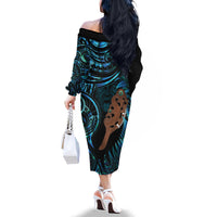 Maripi New Zealand Family Matching Off The Shoulder Long Sleeve Dress and Hawaiian Shirt Maori Weapon Paua Shell Haka Fern