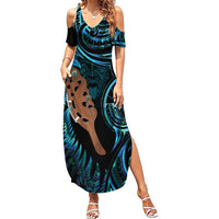 Maripi New Zealand Family Matching Summer Maxi Dress and Hawaiian Shirt Maori Weapon Paua Shell Haka Fern