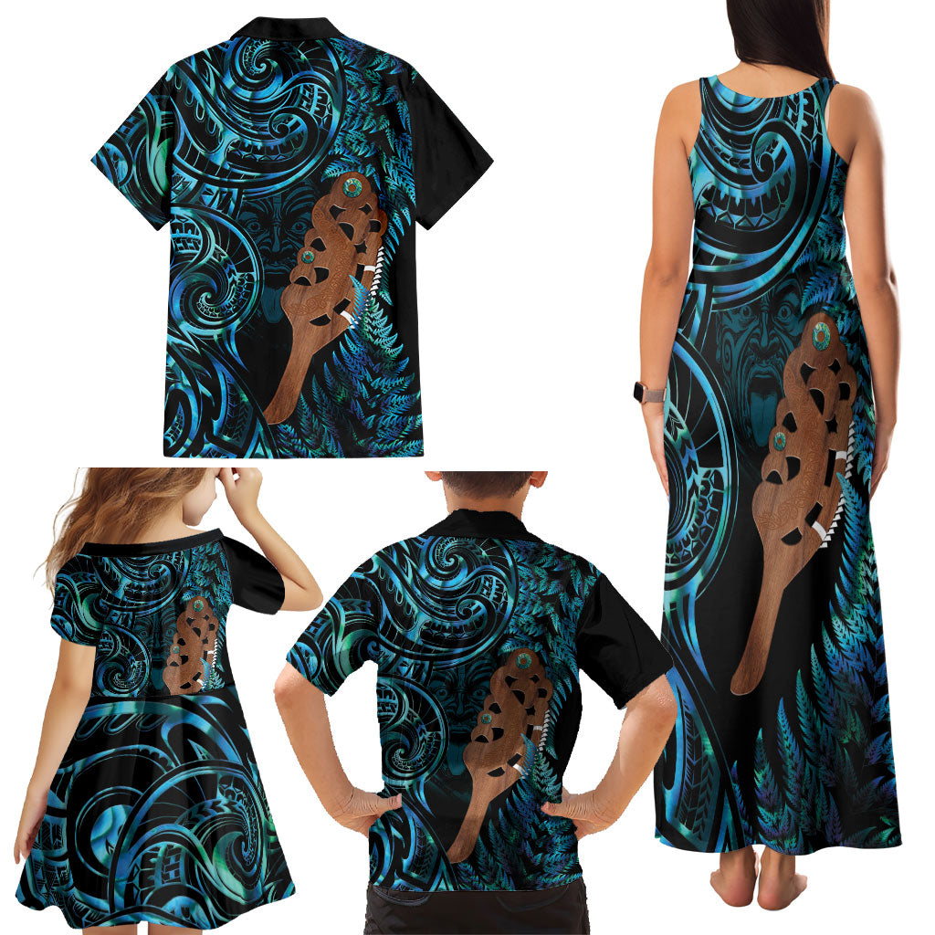 Maripi New Zealand Family Matching Tank Maxi Dress and Hawaiian Shirt Maori Weapon Paua Shell Haka Fern