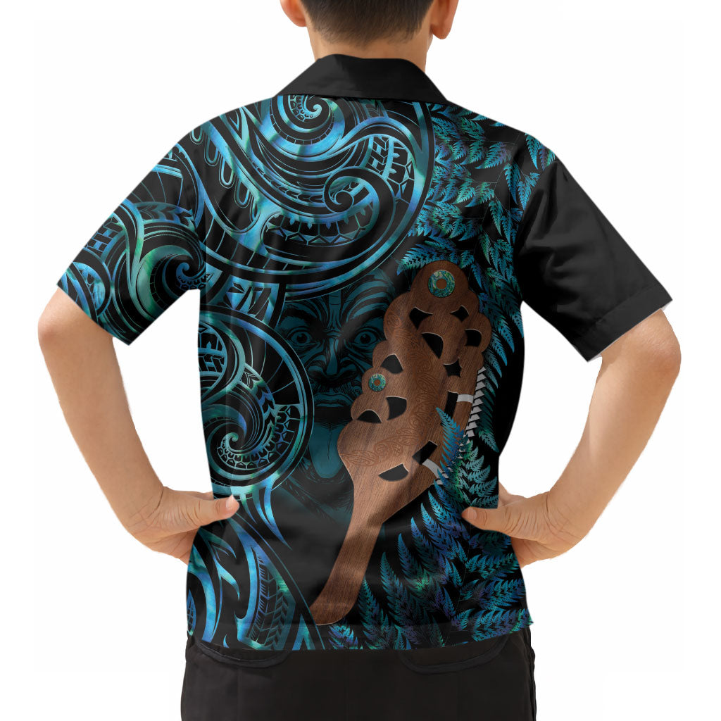 Maripi New Zealand Kid Hawaiian Shirt Maori Weapon Paua Shell Haka Fern LT14 - Polynesian Pride
