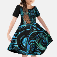 Maripi New Zealand Kid Short Sleeve Dress Maori Weapon Paua Shell Haka Fern